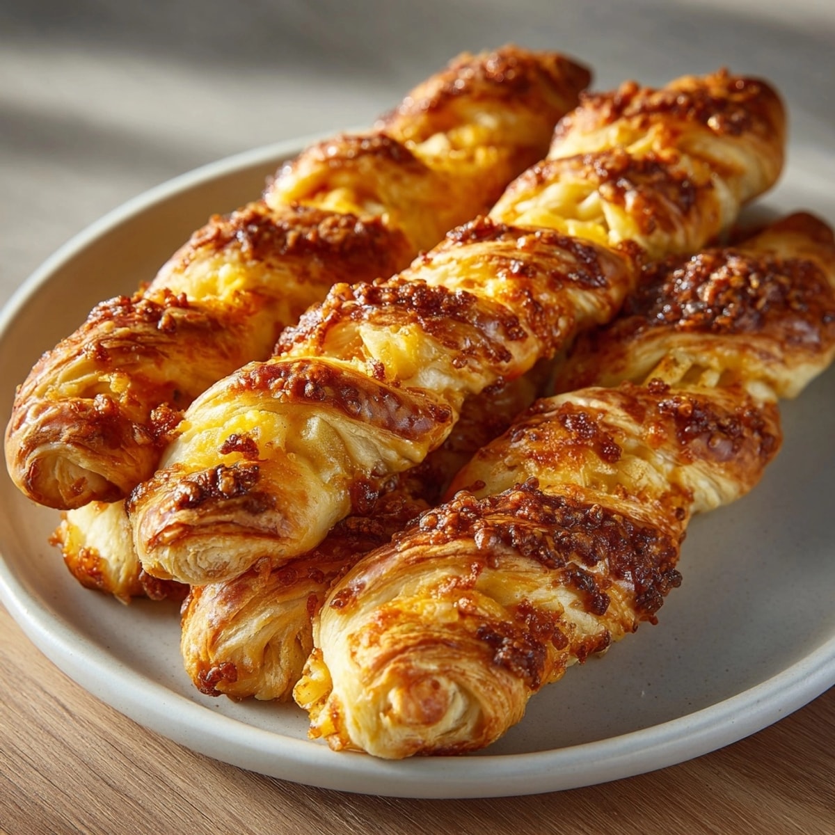 Golden Spiced Apple Cheddar Puff Pastry Twists, flaky and fresh from the oven.