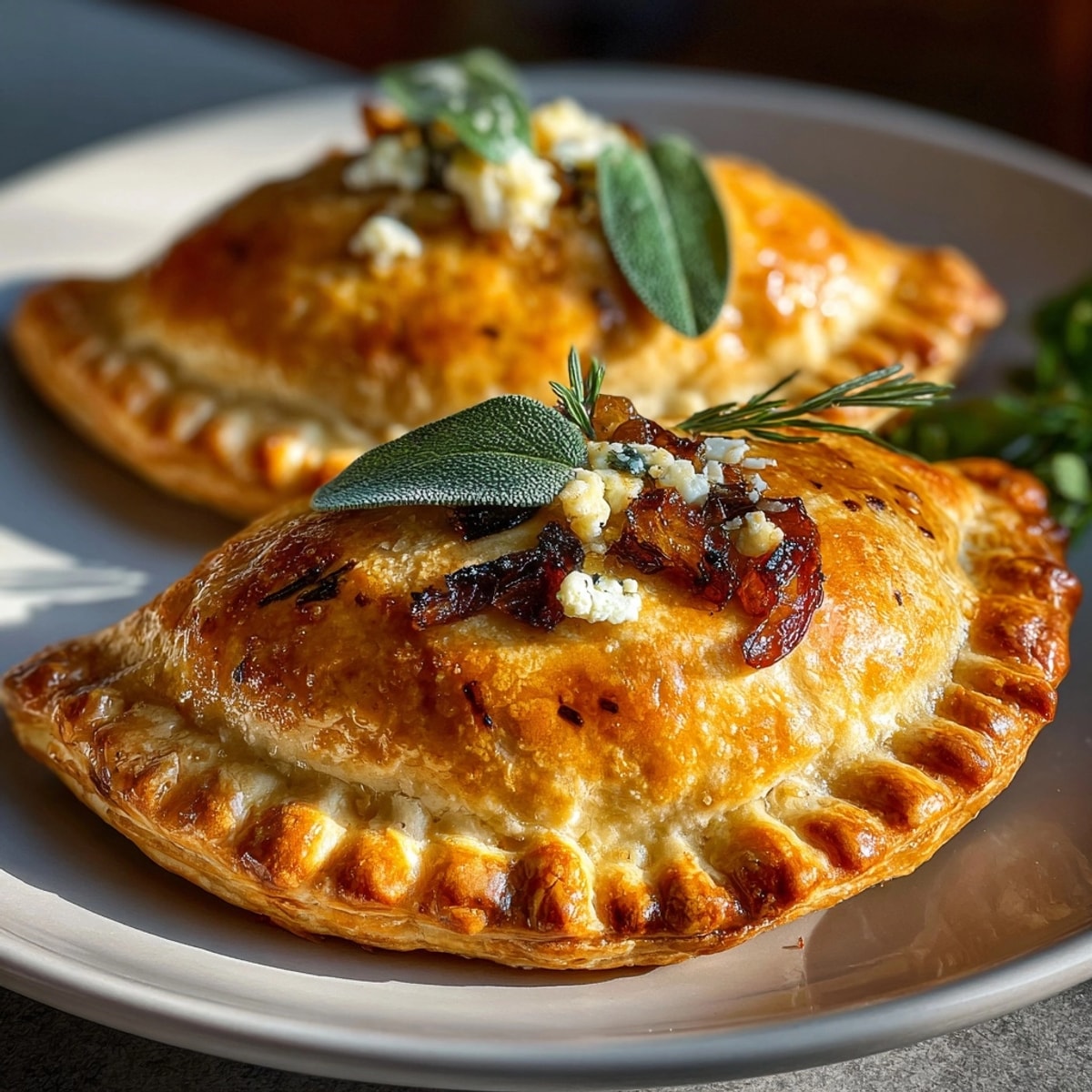 Flaky, savory roasted pumpkin and sage hand pies; a cozy fall dessert recipe.