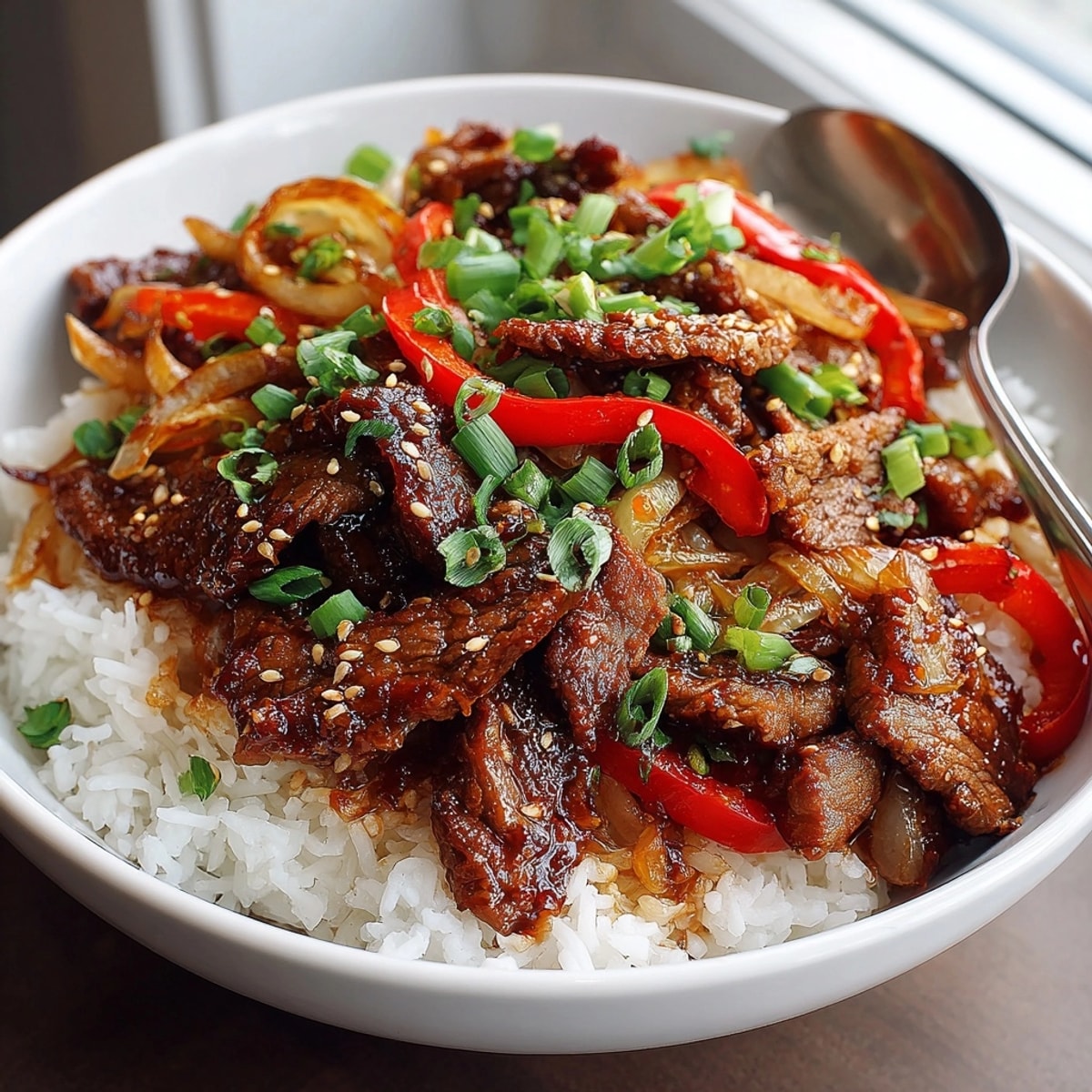 Savory Korean-Inspired Gochujang Beef Rice Skillet simmering, ready for weeknight family dinner.