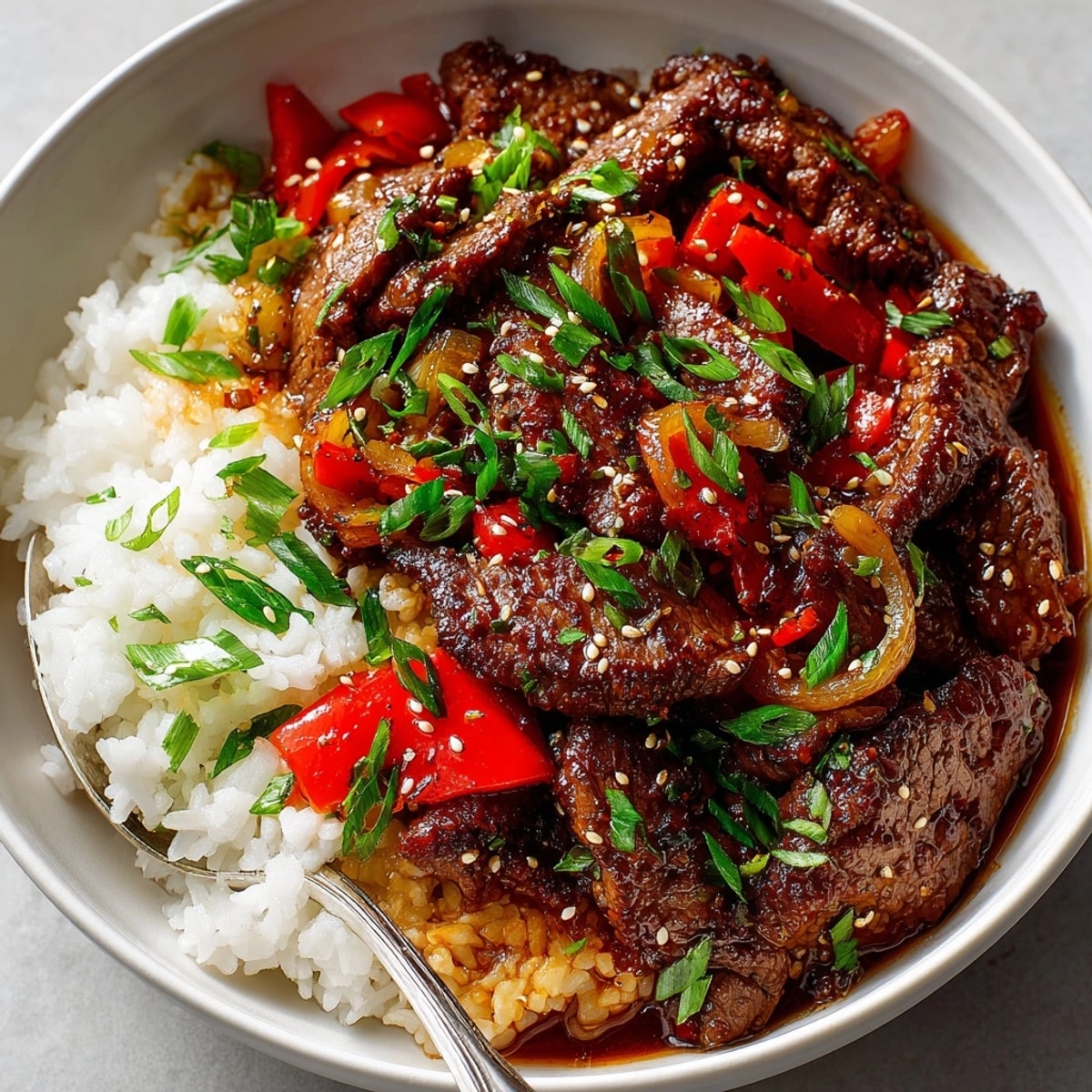 One-pan Korean-Inspired Gochujang Beef Rice Skillet – flavorful, easy comfort food recipe.