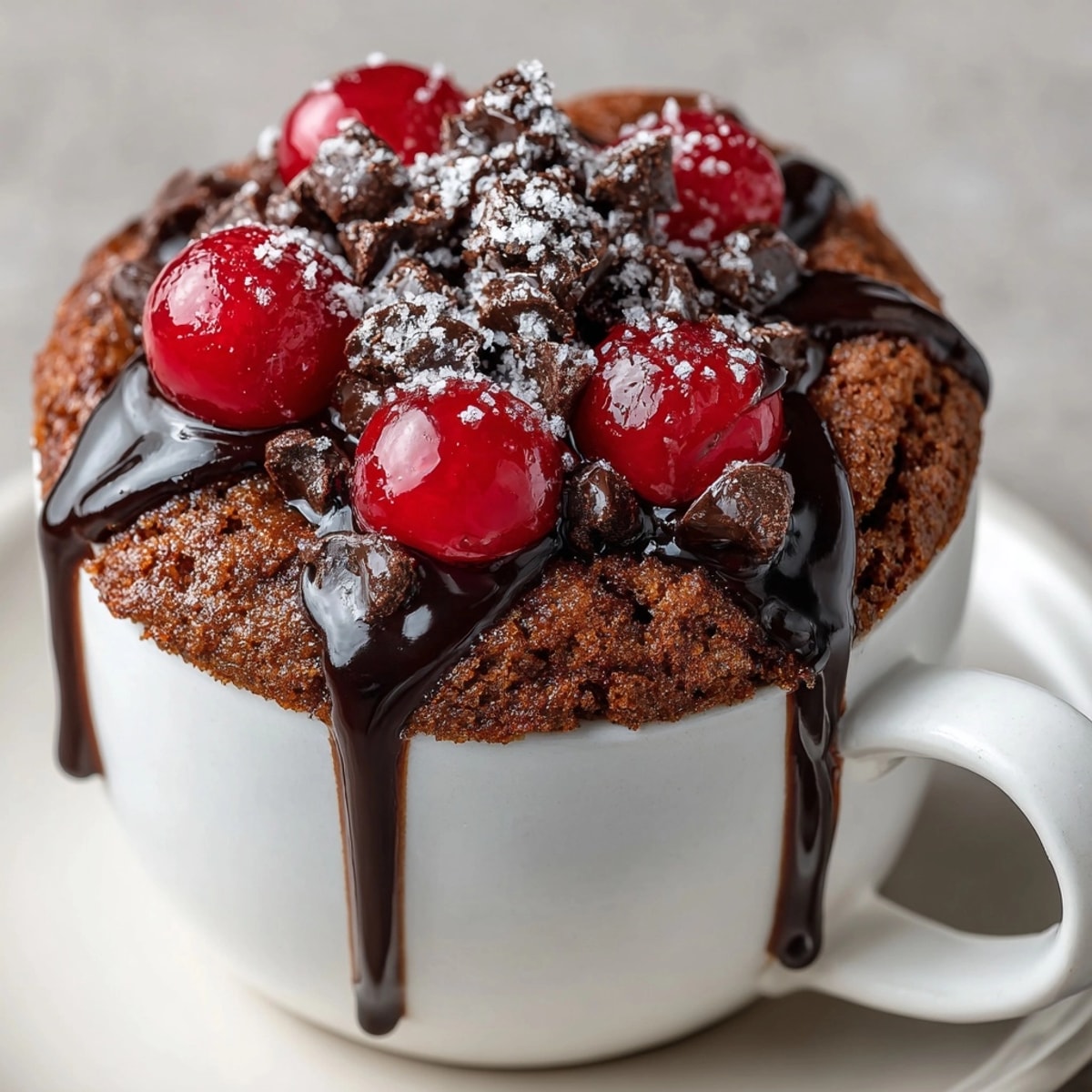 Fizzy Cherry Cola Mug Cakes, warm from the microwave, ready to eat!