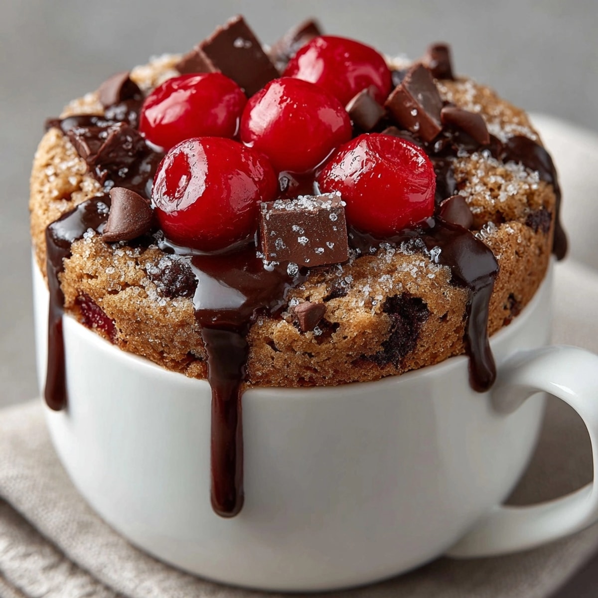 Individual Cherry Cola Mug Cakes, steamy and decadent; the perfect, fast dessert!