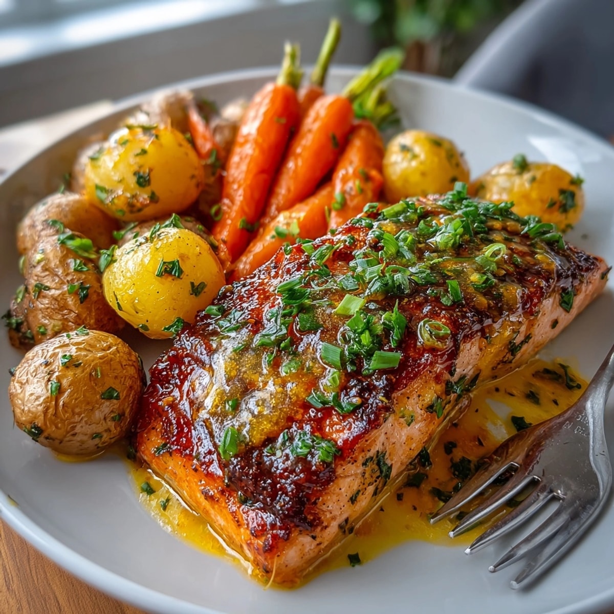 Zesty Ranch-Glazed Salmon Sheet Pan Dinner: Flaky salmon and colorful roasted vegetables sizzling.