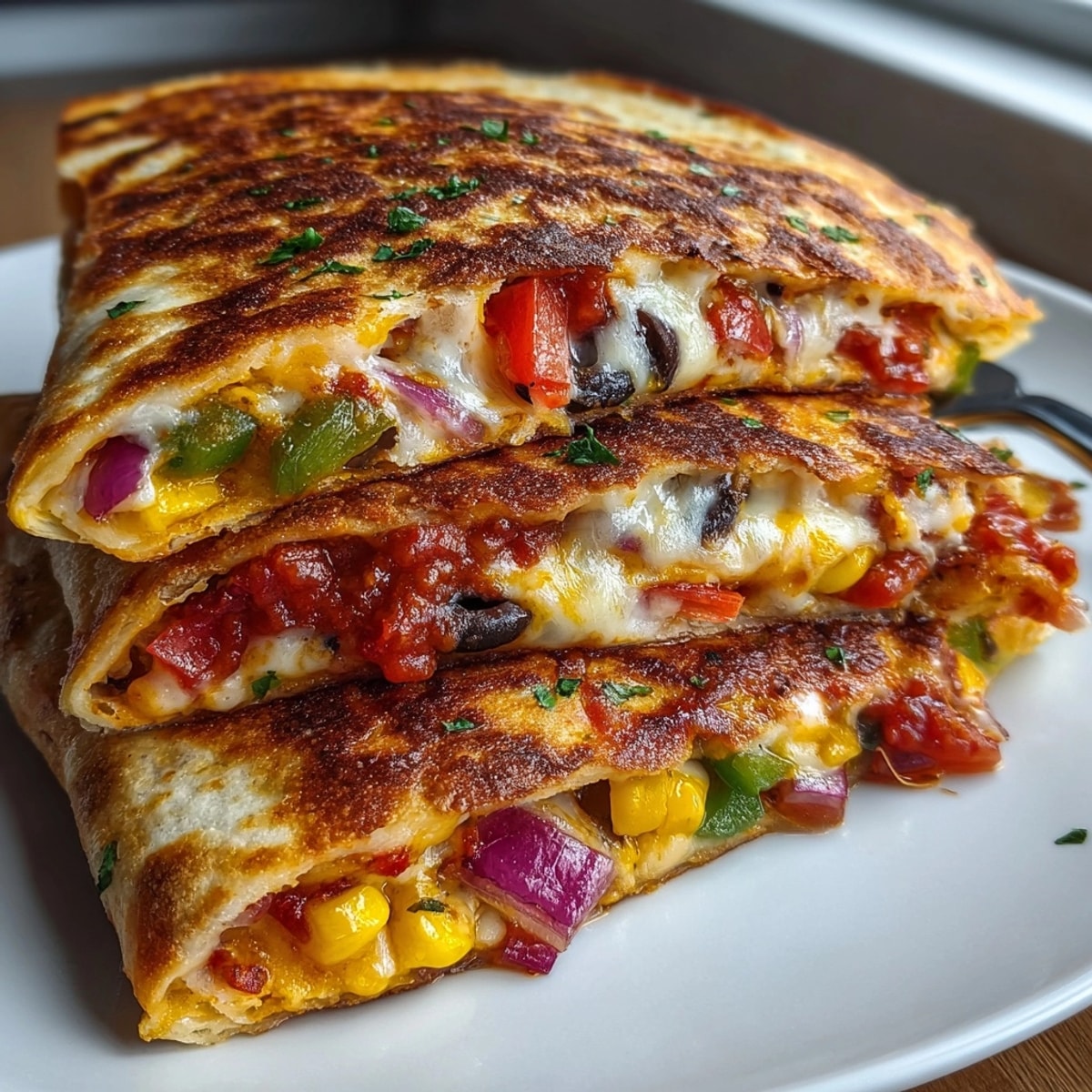 Homemade Veggie Pizza Quesadilla Pockets: a fun, cheesy, and veggie-packed lunch idea.