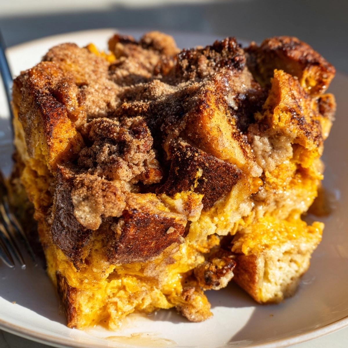 Golden baked Protein Pumpkin French Toast Bake: warm, sweet, and spiced autumn breakfast.