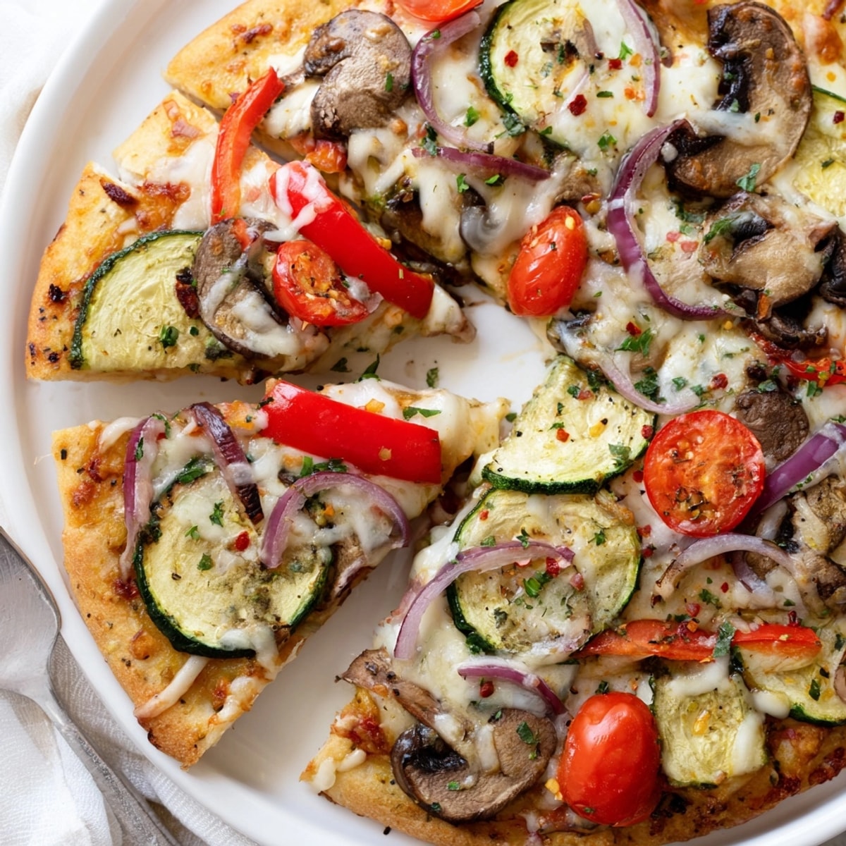 Homemade Cajun Roasted Veggie Pizza: crispy crust, smoky sweet vegetables, a flavorful vegetarian dinner.