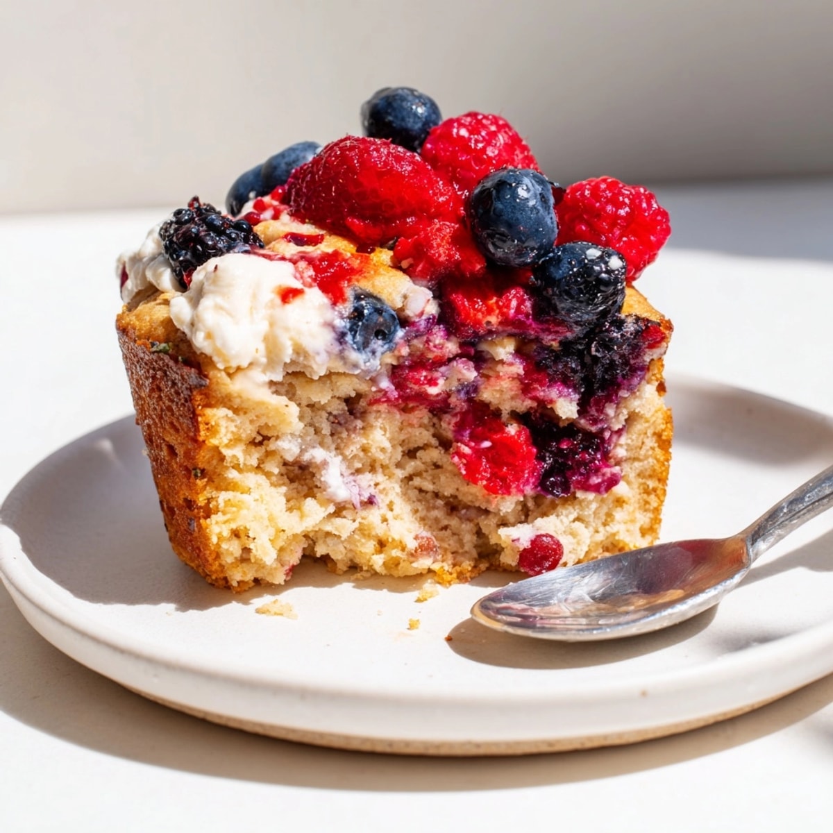 Golden Ricotta Berry Blondie Cups: Close-up shows juicy berries nestled in creamy ricotta.