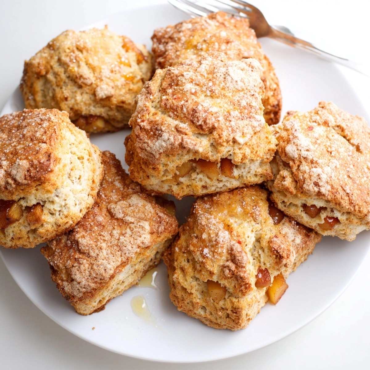 Flaky and delicious homemade Cinnamon Honey Apple Scones, ready to enjoy with tea.