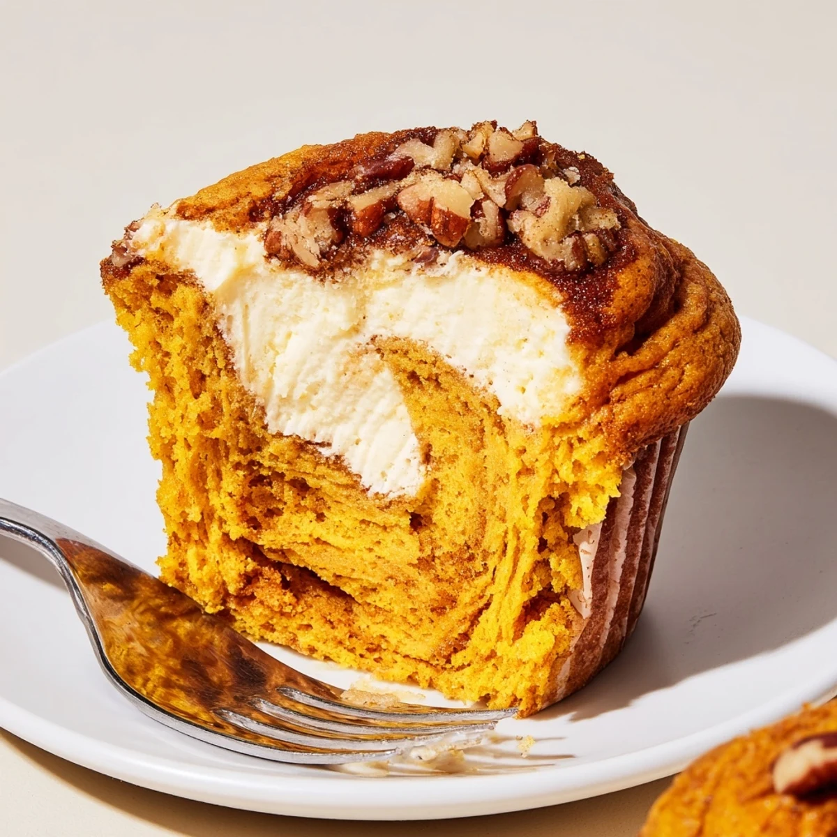 Delicious pumpkin muffins infused with a rich cheesecake center, perfect for holiday gatherings.
