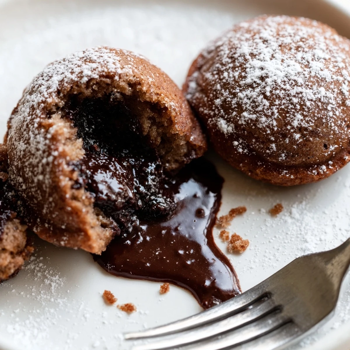 Indulgent Chai Lava Cake Fritters, golden brown, oozing melted chocolate interior, served warm.