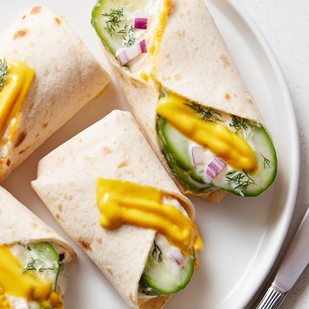 Creamy cheese and crispy pickles wrapped in tortilla for savory Pickle-in-a-Blanket.  