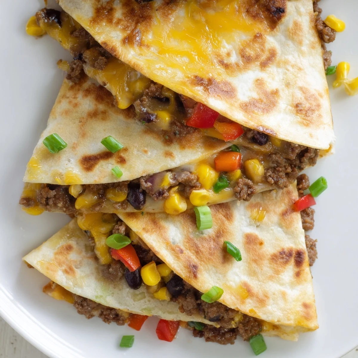 Golden Sheet Pan Quesadillas with Beef, brimming with melted cheese and savory ground beef, ready to eat.