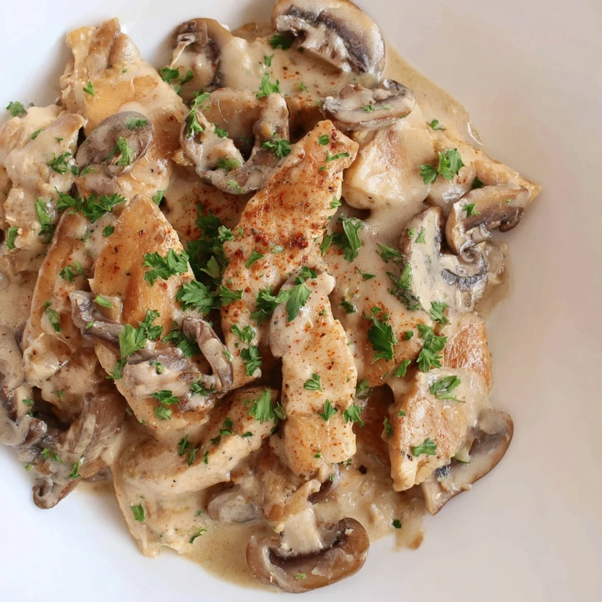 Creamy Chicken Stroganoff, a comforting dish with tender chicken bathed in a rich, mushroom sauce.