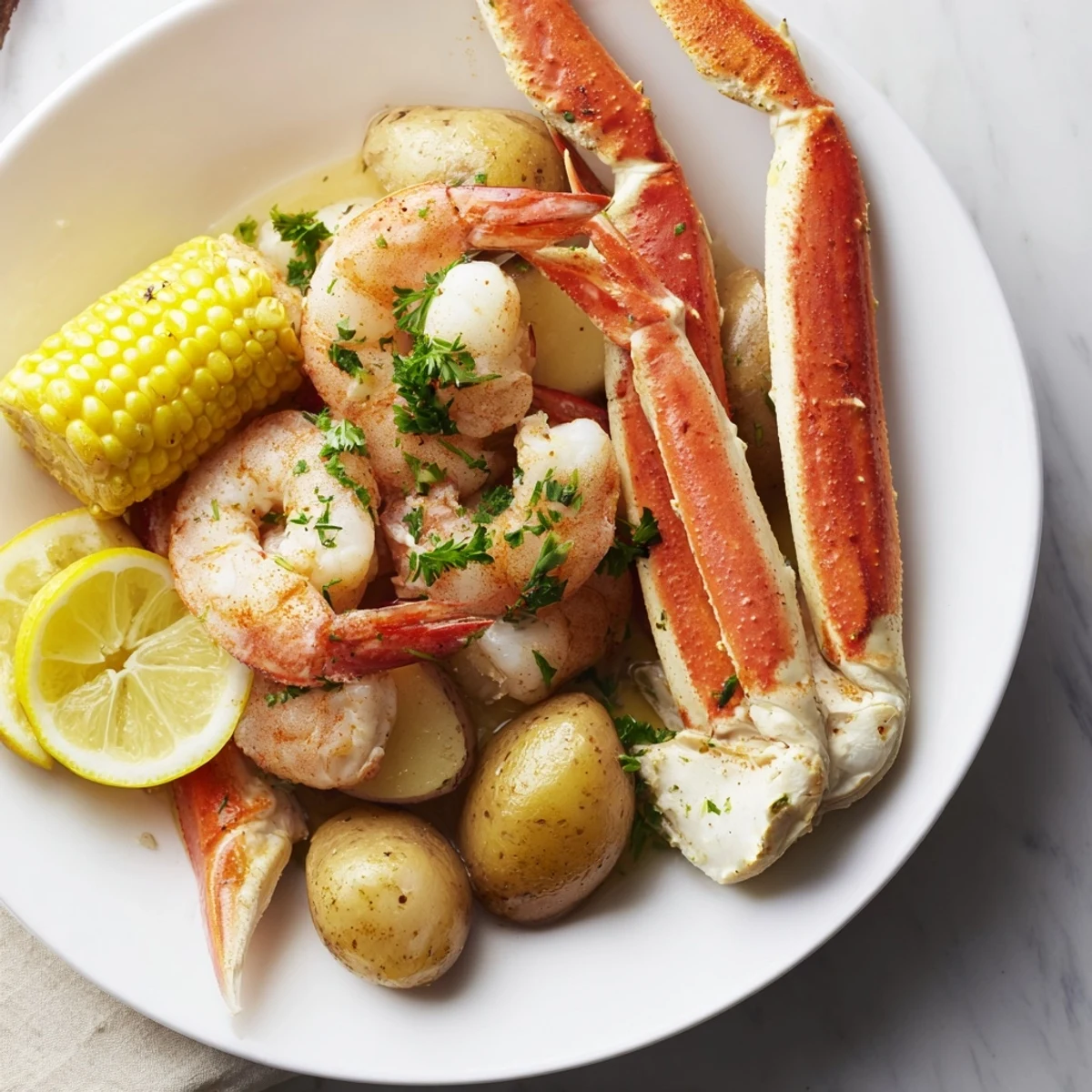 This Southern-style seafood boil features succulent crab, shrimp, and sausage in a flavorful broth.