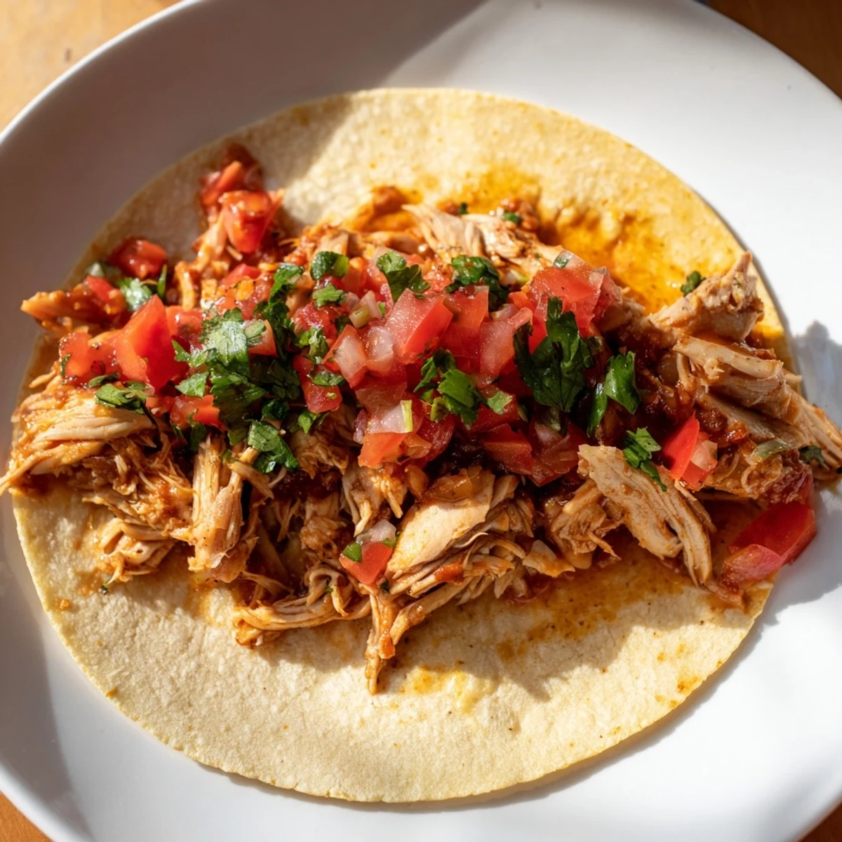A delicious spread of Crock-Pot Shredded Chicken Tacos, piled high with tender chicken and ready to eat.