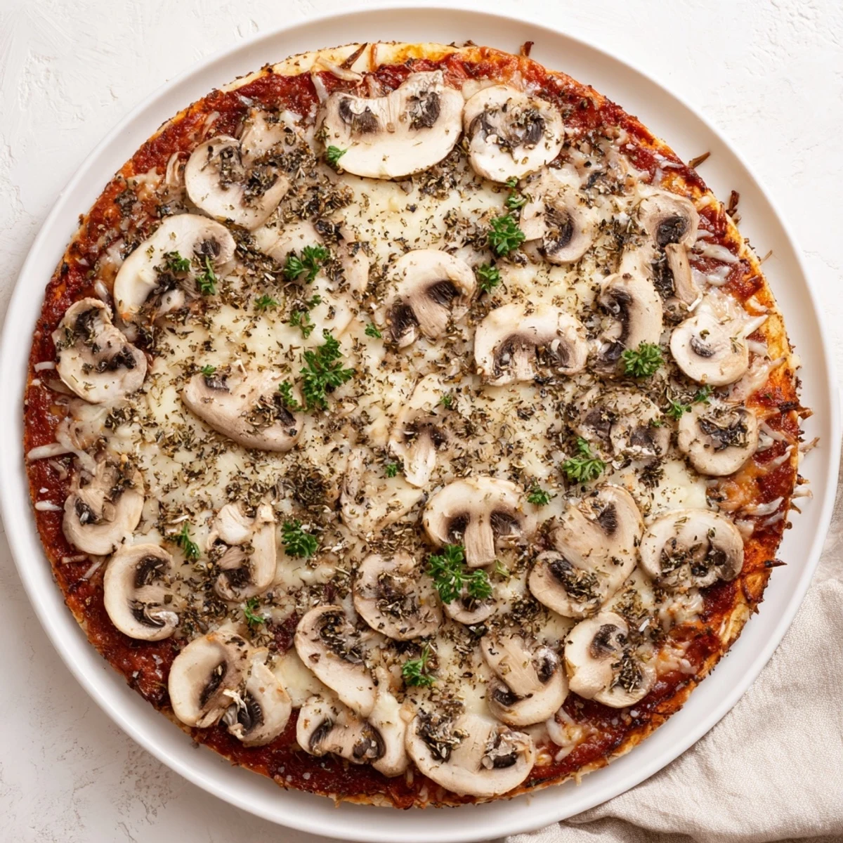 Gooey melted mozzarella blankets a golden, herb-infused frozen pizza upgrade.