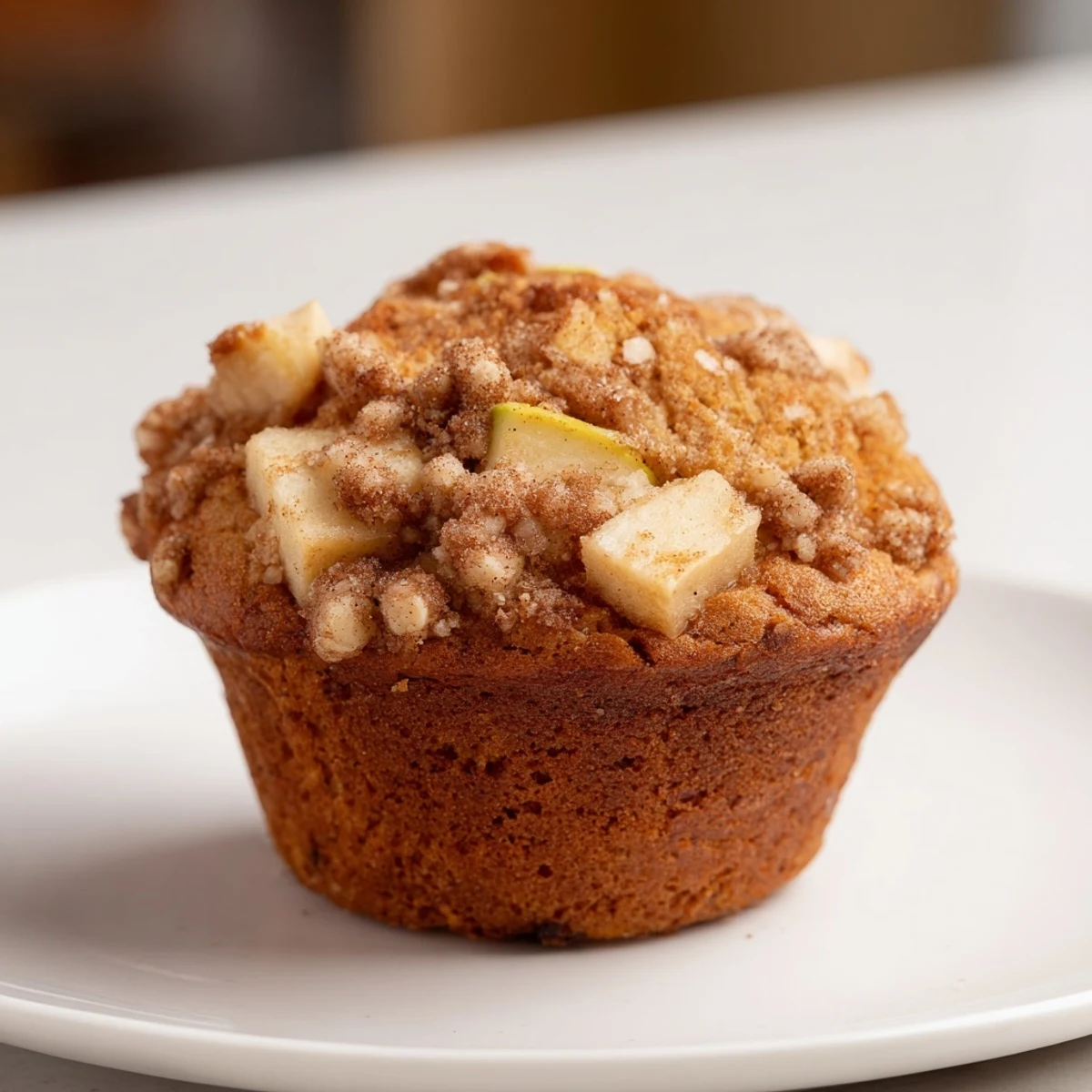 Fluffy cinnamon apple muffins, warm from the oven, with a cinnamon-sugar topping that smells amazing.