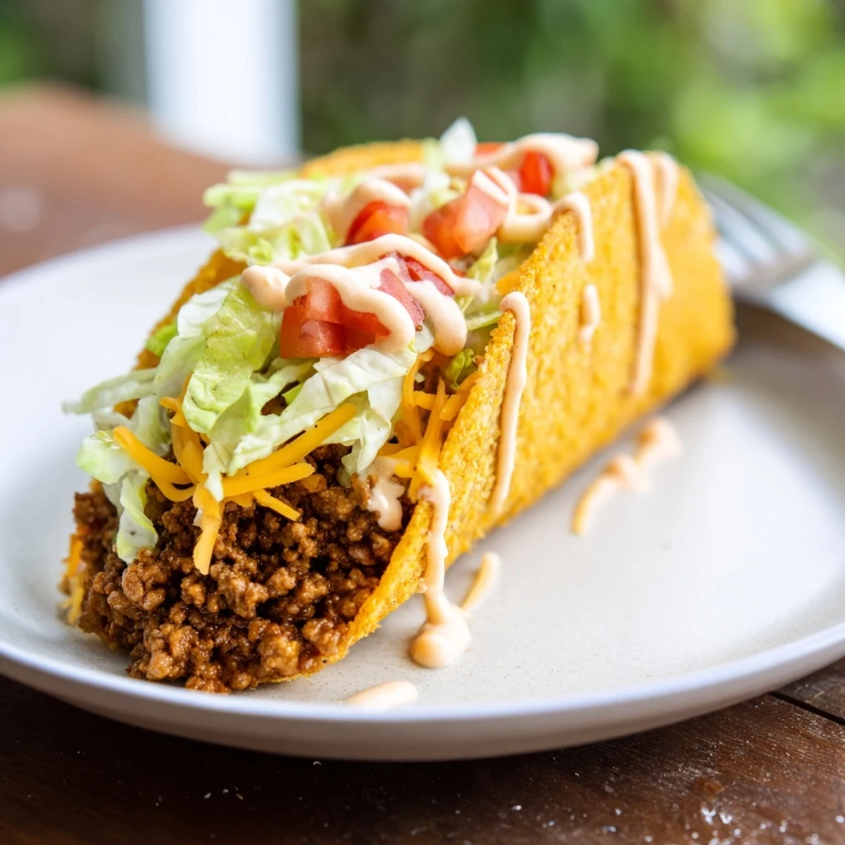 Crispy taco shell wrapped within a soft, cheesy flour tortilla ready for these Cheesy Gordita Crunch tacos.