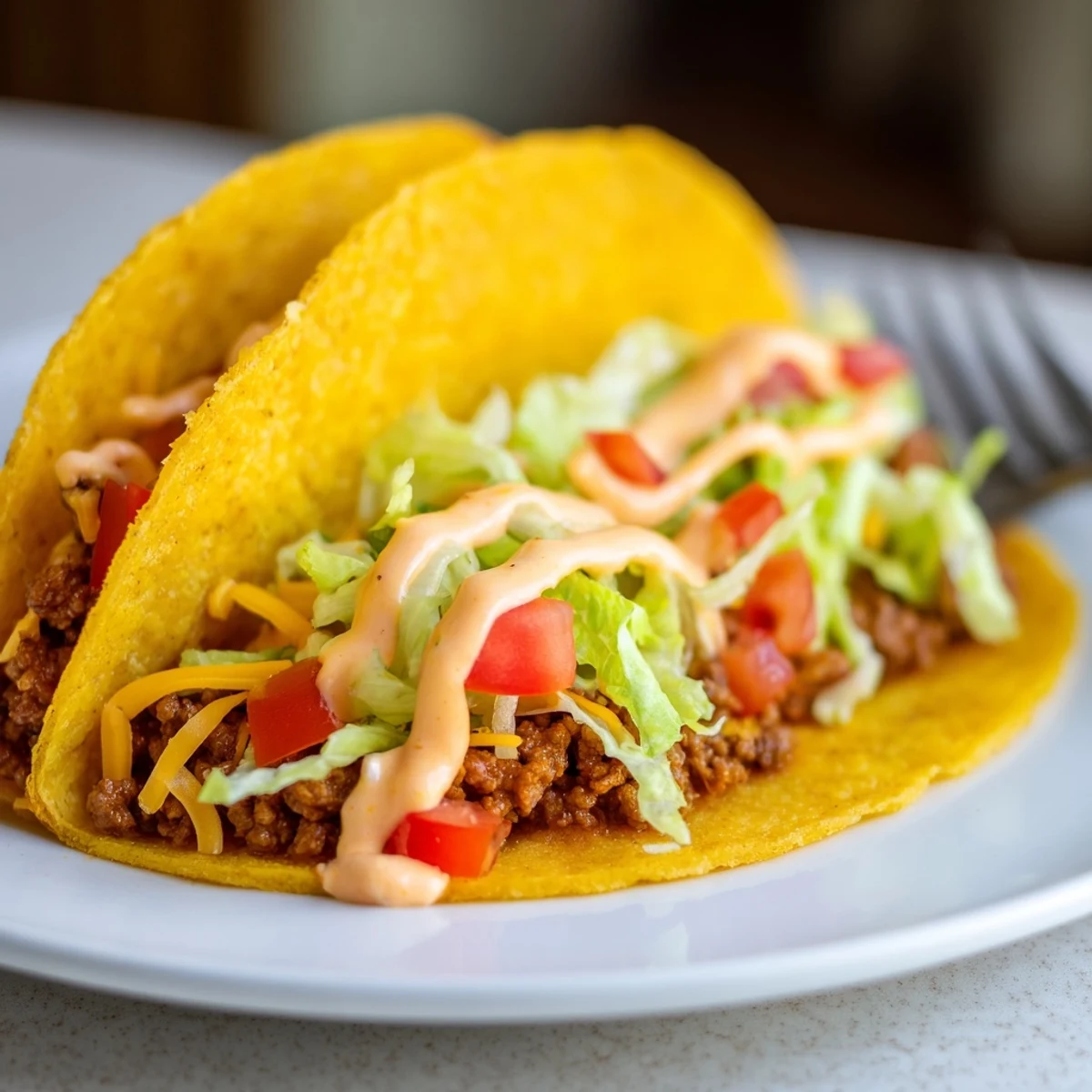 Close-up of a melty Cheesy Gordita Crunch taco, overflowing with seasoned beef and vibrant lettuce.