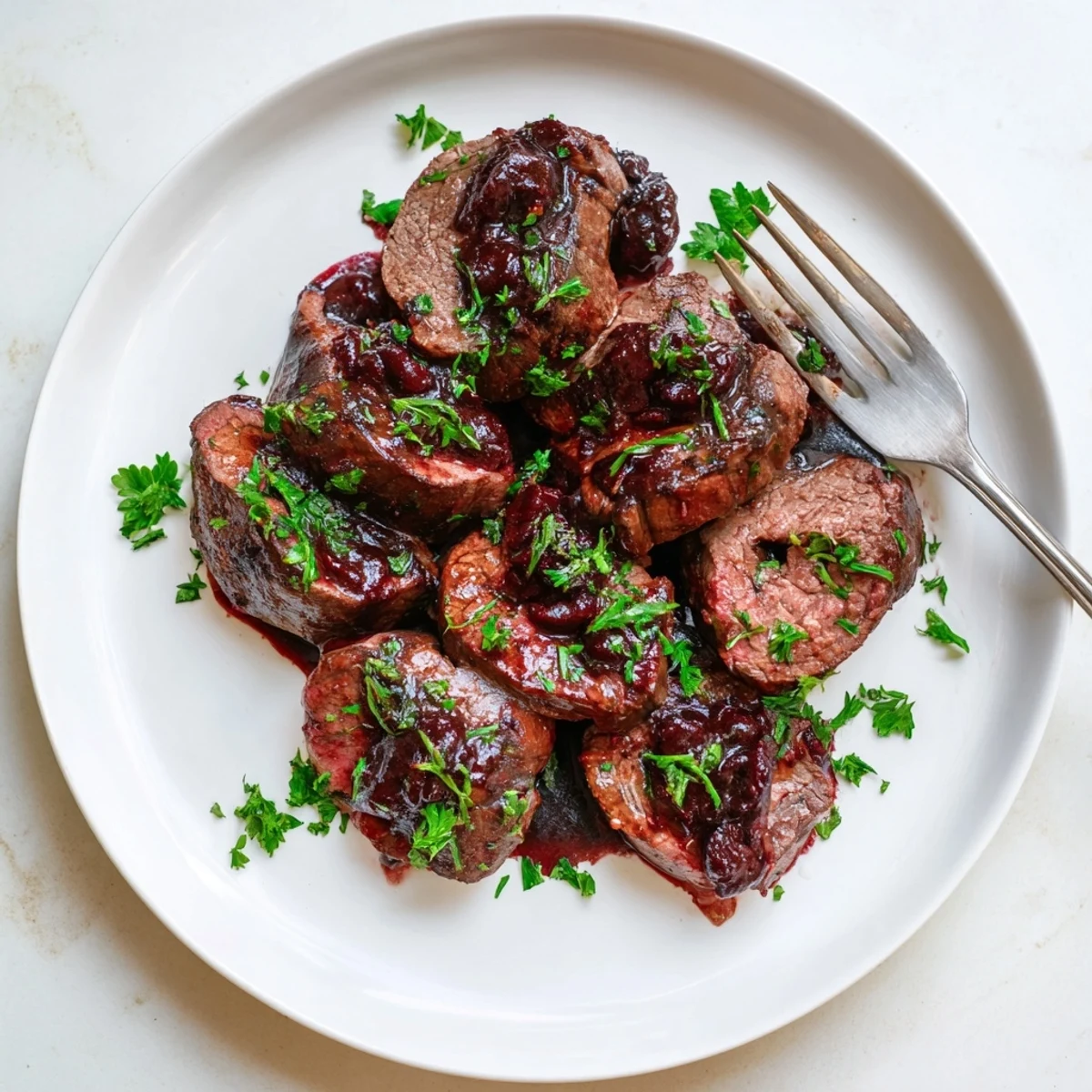Perfectly roasted, this Tart Cherry Date Glazed Pork Tenderloin features a vibrant, rich color and texture.