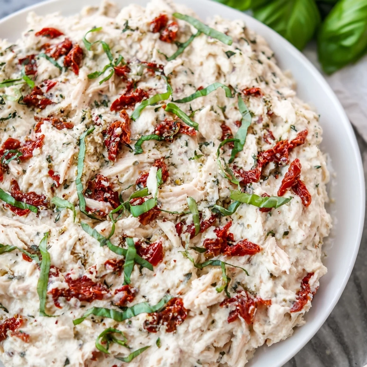 Creamy, bubbly Lightened Marry Me Chicken Dip ready to be scooped up with crackers or veggies.