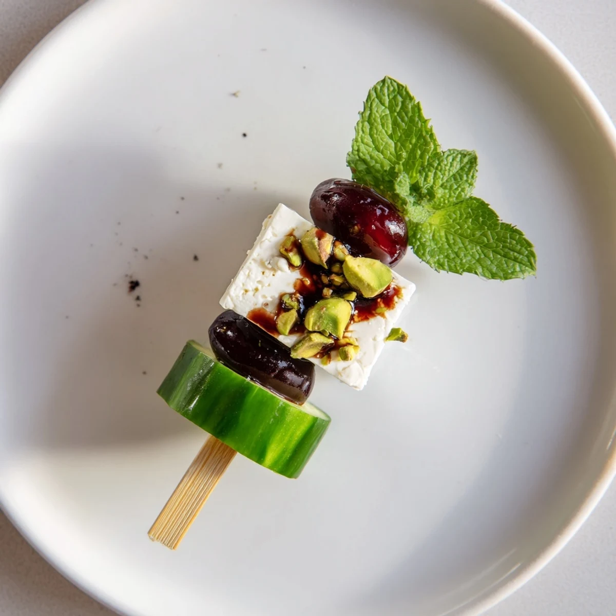 Holiday Cranberry-Feta Skewers are arranged on a platter ready to be drizzled with sweet honey.