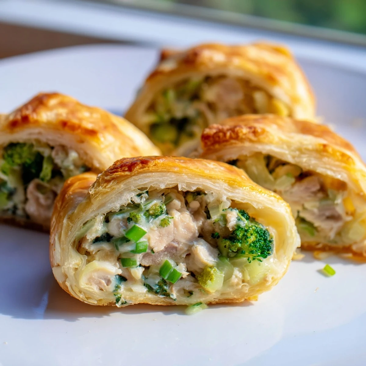 Imagine the warm, buttery smell of these Creamy Chicken and Broccoli Puff Pastry Rolls, perfectly served.