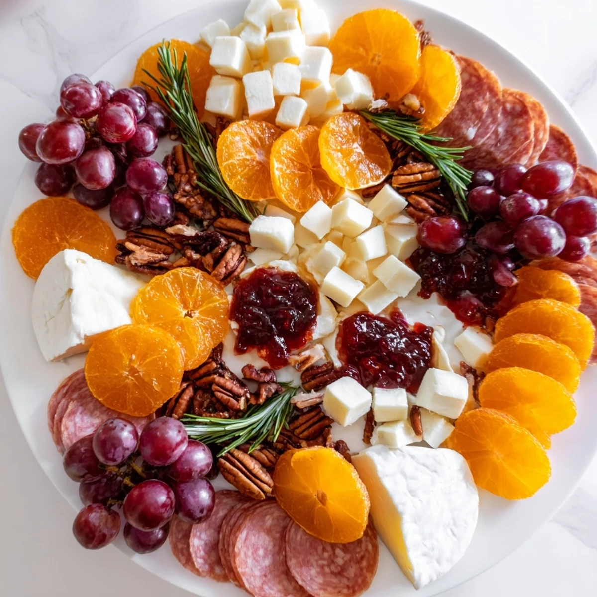 Vibrant Cranberry Wreath Platter with creamy Brie, cheddar, and homemade cranberry sauce—a delicious holiday appetizer.