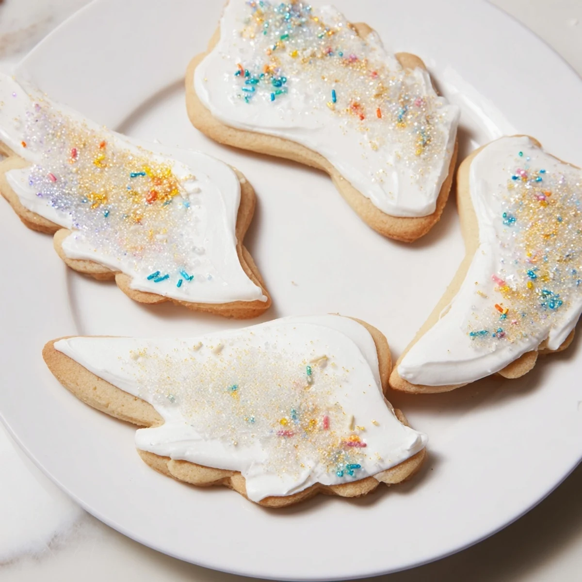 Golden, delicate Angel Wings Sugar Cookies arranged on a plate, ready to be enjoyed.