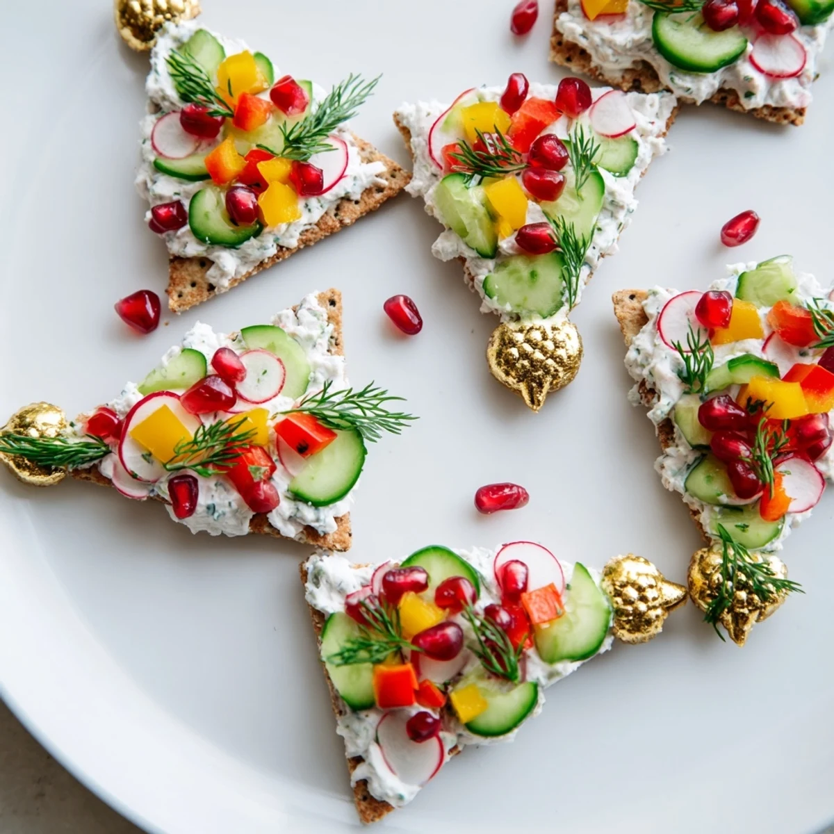 Freshly assembled Ornament Shaped Cracker Toppings, featuring colorful garnishes, ready to be enjoyed with friends and family.