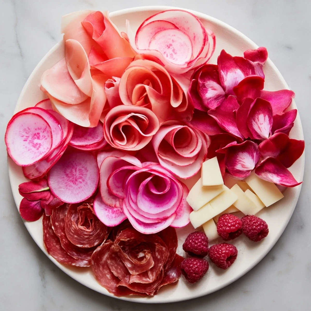 Vivid image of a visually stunning Pink Petal Watercolor Wash platter, perfect for a gathering.