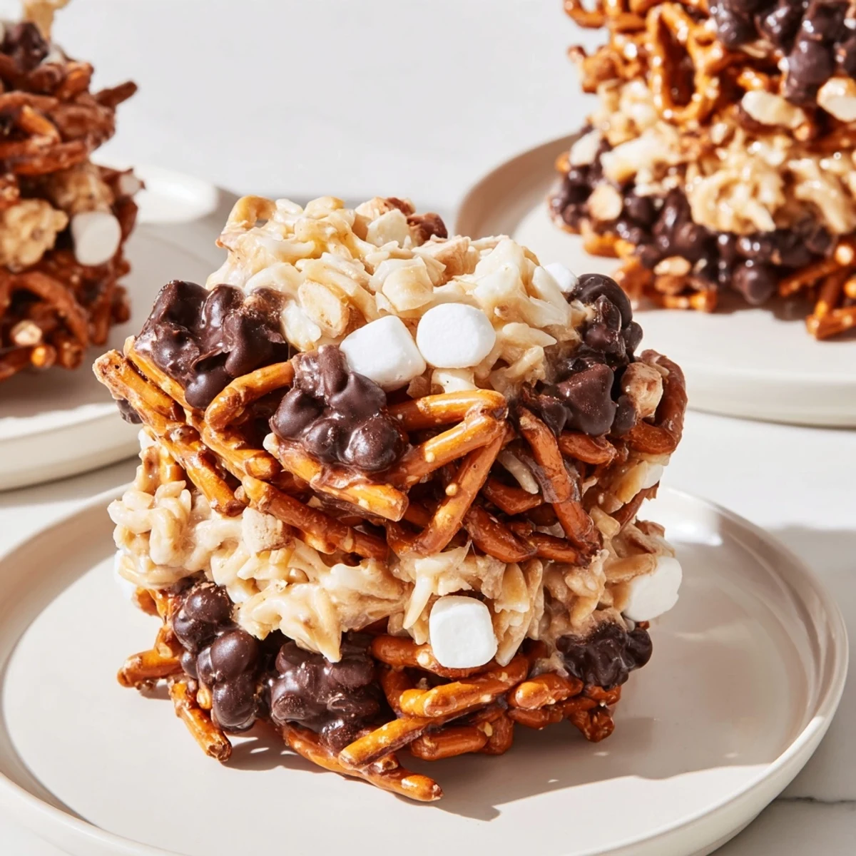 Golden haystack candy tower, a sweet, shareable dessert with layers of crunchy treats.