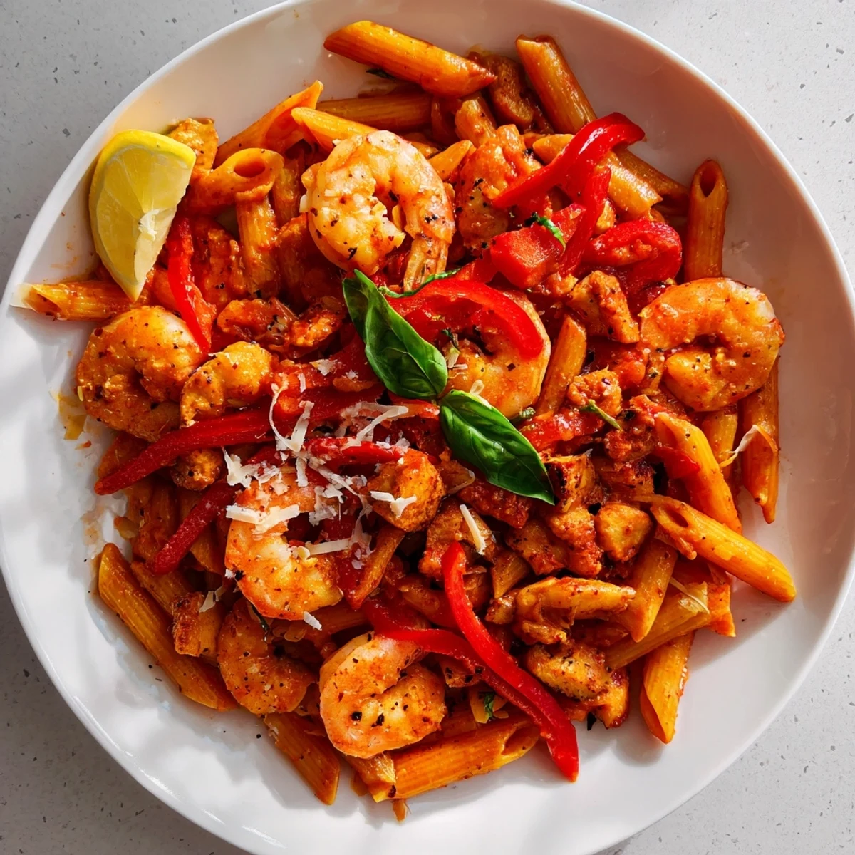 The flavorful One-Pot Diavola Pasta with shrimp, a one-pan Italian-inspired meal bursting with delicious flavors.