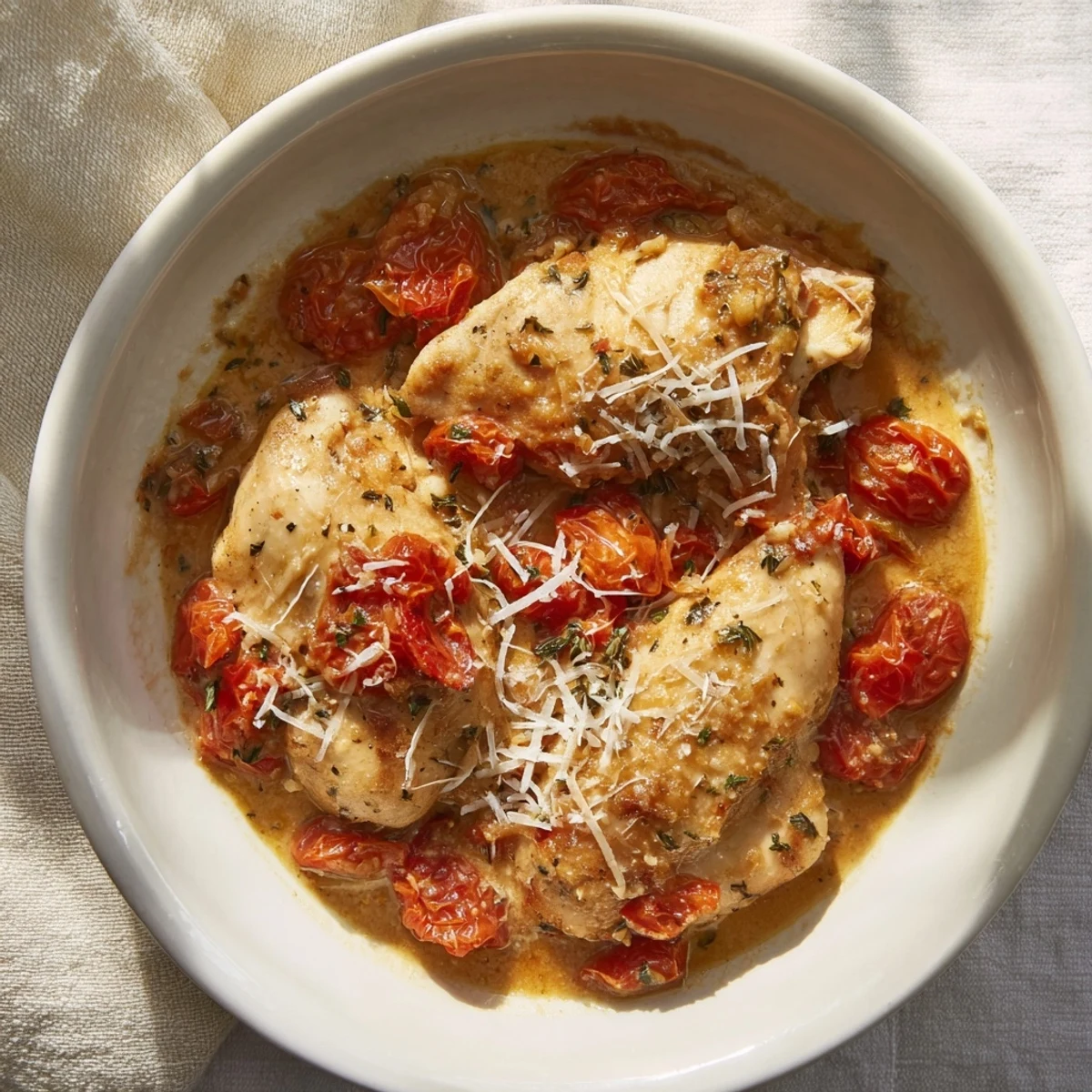 Creamy, flavorful Marry Me Chicken with juicy chicken breasts nestled in a sun-dried tomato sauce.