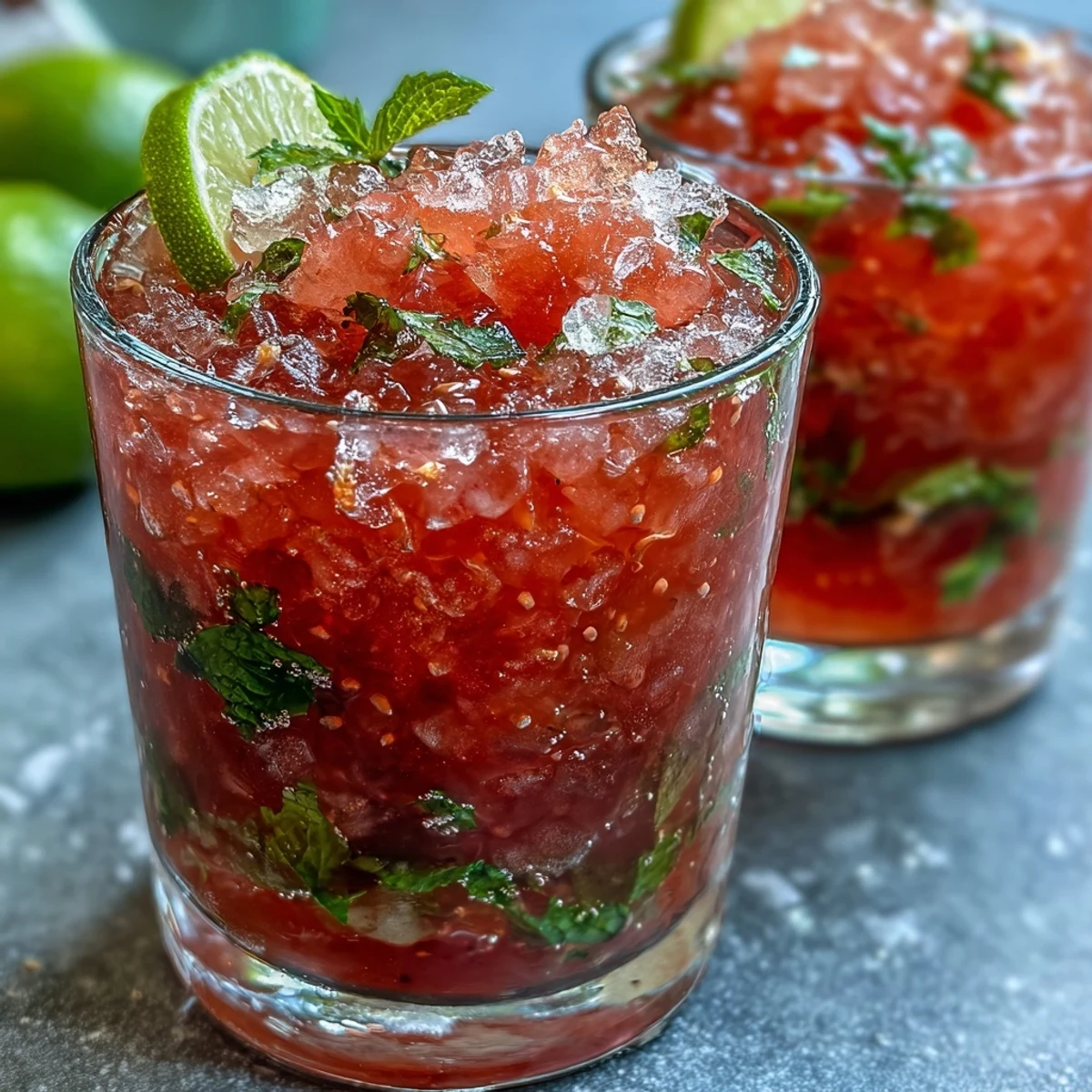 A refreshing Guava Mojito cocktail in a highball glass, filled with crushed ice, a lime wheel, and fresh mint garnish.
