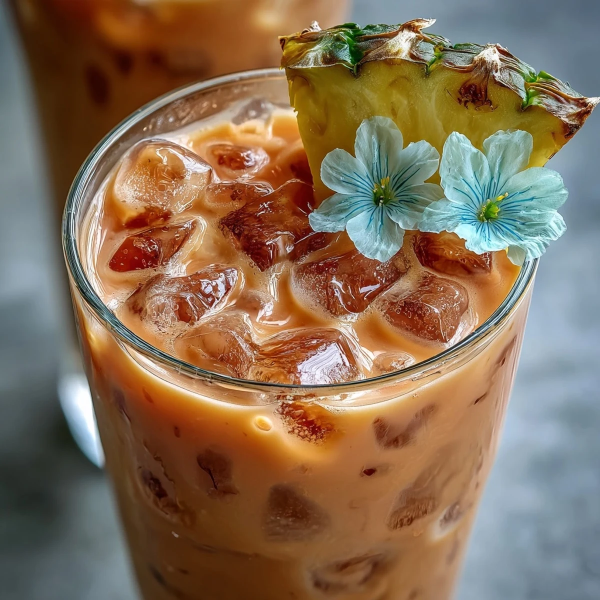 A frothy pitcher of Iced Guava Passionfruit Drink with vibrant pink tones and tropical fruit slices.