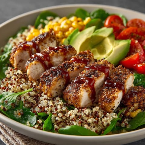 Savory Cherry BBQ Chicken &amp; Quinoa Salad: a vibrant nutritious and flavorful meal option.