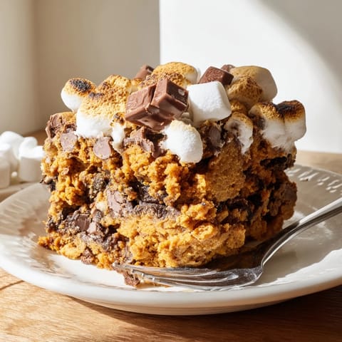 Warm and inviting S’mores Pumpkin Cookie Cake perfect for sharing on cozy nights.  