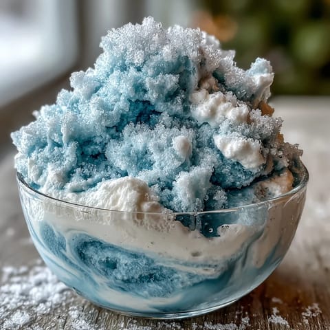 A frosty TikTok Cloud Slushie with fluffy texture, served in clear glasses with straws.