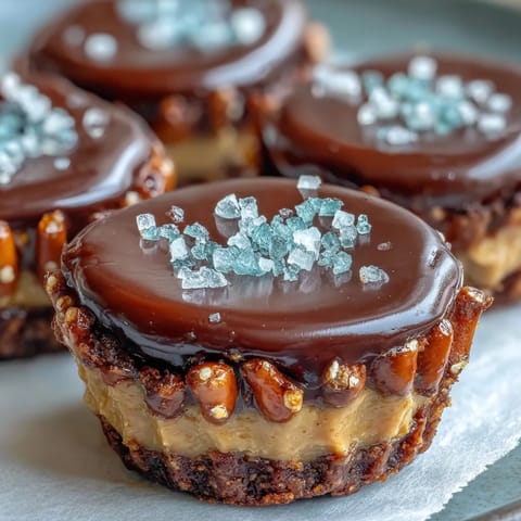 Crunchy pretzel crust meets smooth peanut butter in these chocolate-dipped dessert cups, perfect for Easter celebrations.  
