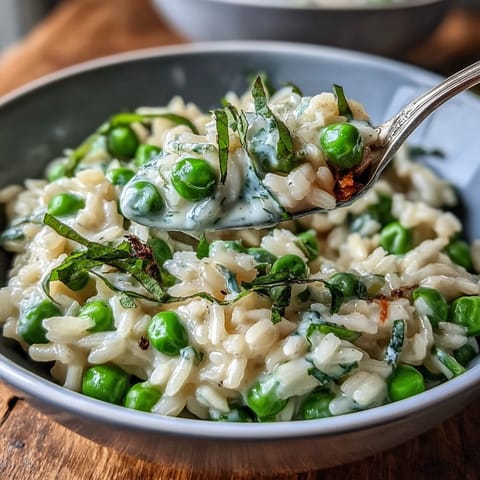 Spring Pea Risotto with vibrant green peas, aged Parmesan, and lemon zest—an elegant vegetarian main course.