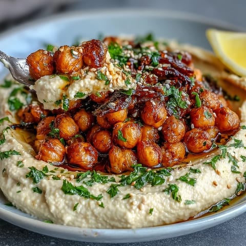Crispy Chickpea Bowls brimming with roasted spiced chickpeas, grilled veggies, and creamy hummus, served in a colorful bowl.  