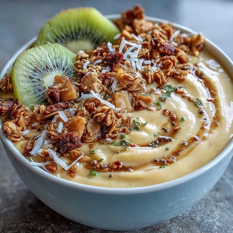 Creamy mango bowl, spicy chili lime, perfect breakfast treat.