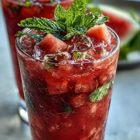 Chilled Watermelon Mint Frosé, a slushy frozen rosé mocktail, is perfect for hot summer days.