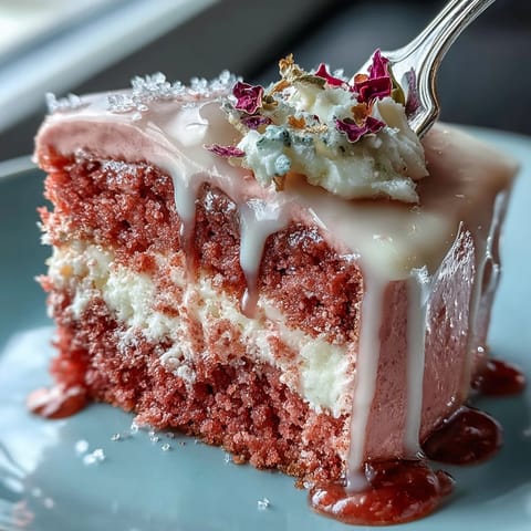 Elegant Bridal Shower Rosé Velvet Cake gleams with shimmering edible gold drizzles.