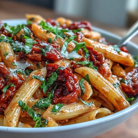 Creamy Tomato Basil Pasta showcasing vibrant sauce over tender noodles.