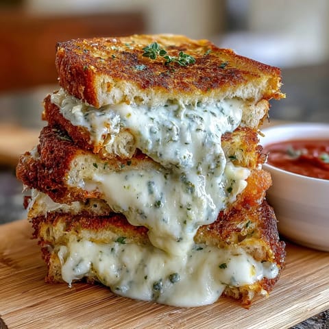Golden brown Mozzarella Stick Grilled Cheese oozing with melted cheese, perfect for dipping.