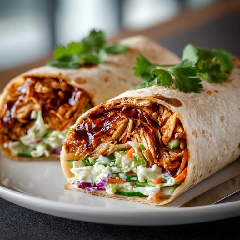 Easy BBQ Chicken Pickle Slaw Wraps recipe—imagine the sweet BBQ and tangy slaw flavors.