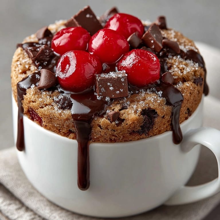 Individual Cherry Cola Mug Cakes, steamy and decadent; the perfect, fast dessert!