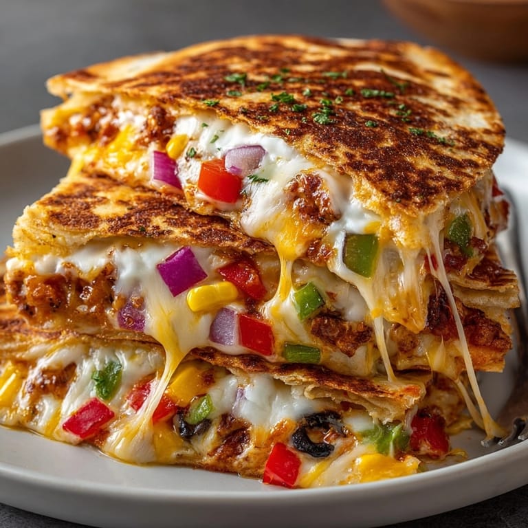 Delicious Veggie Pizza Quesadilla Pockets with melted mozzarella, easy weeknight family dinner.